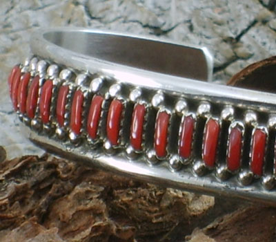 Native American Jewelry Coral Cuff Bracelet-sz 6.5
